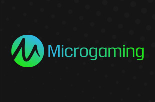 An image of Microgaming software logo in a black background.