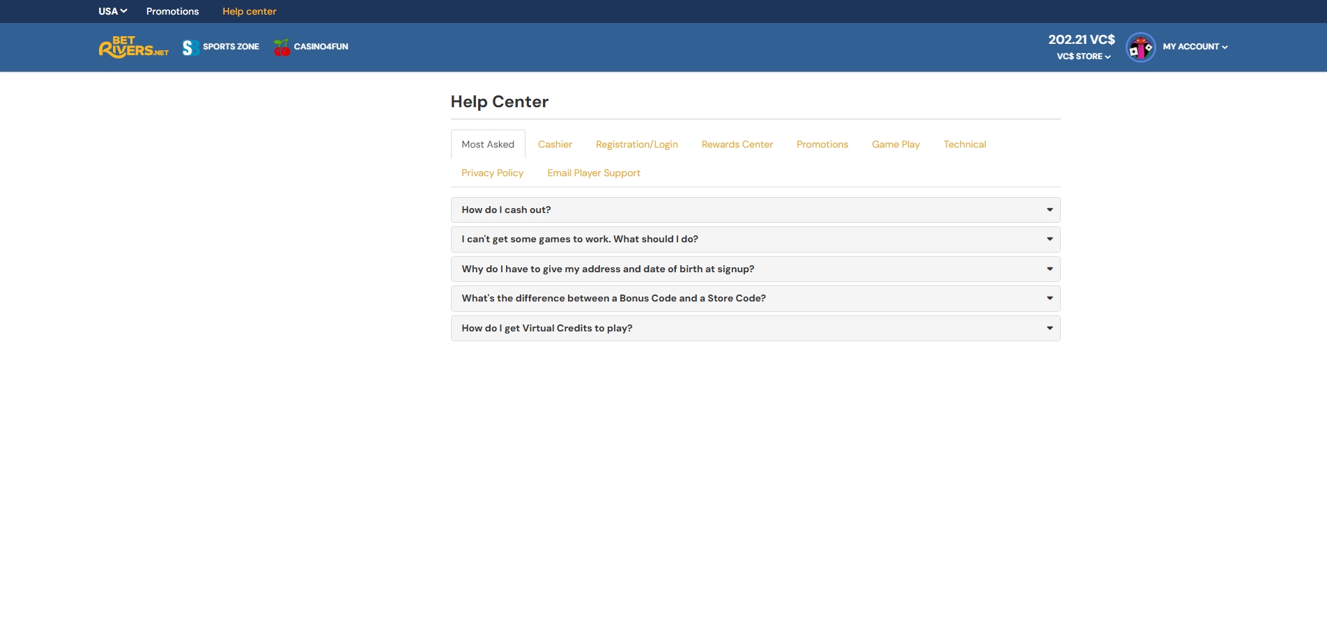 A screenshot of Betrivers' help center page