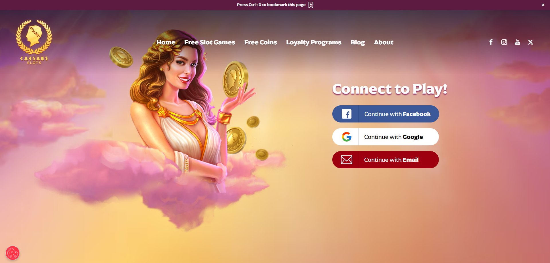 A screenshot of Caesars Slots' login field