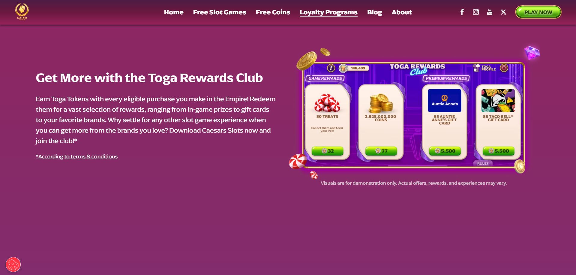 A screenshot of Caesars Slots' loyalty program