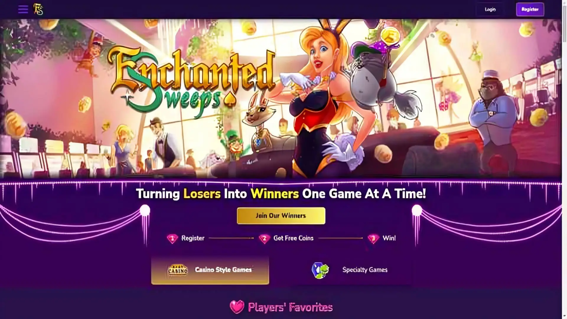 A screenshot of Enchanted Sweeps landing page