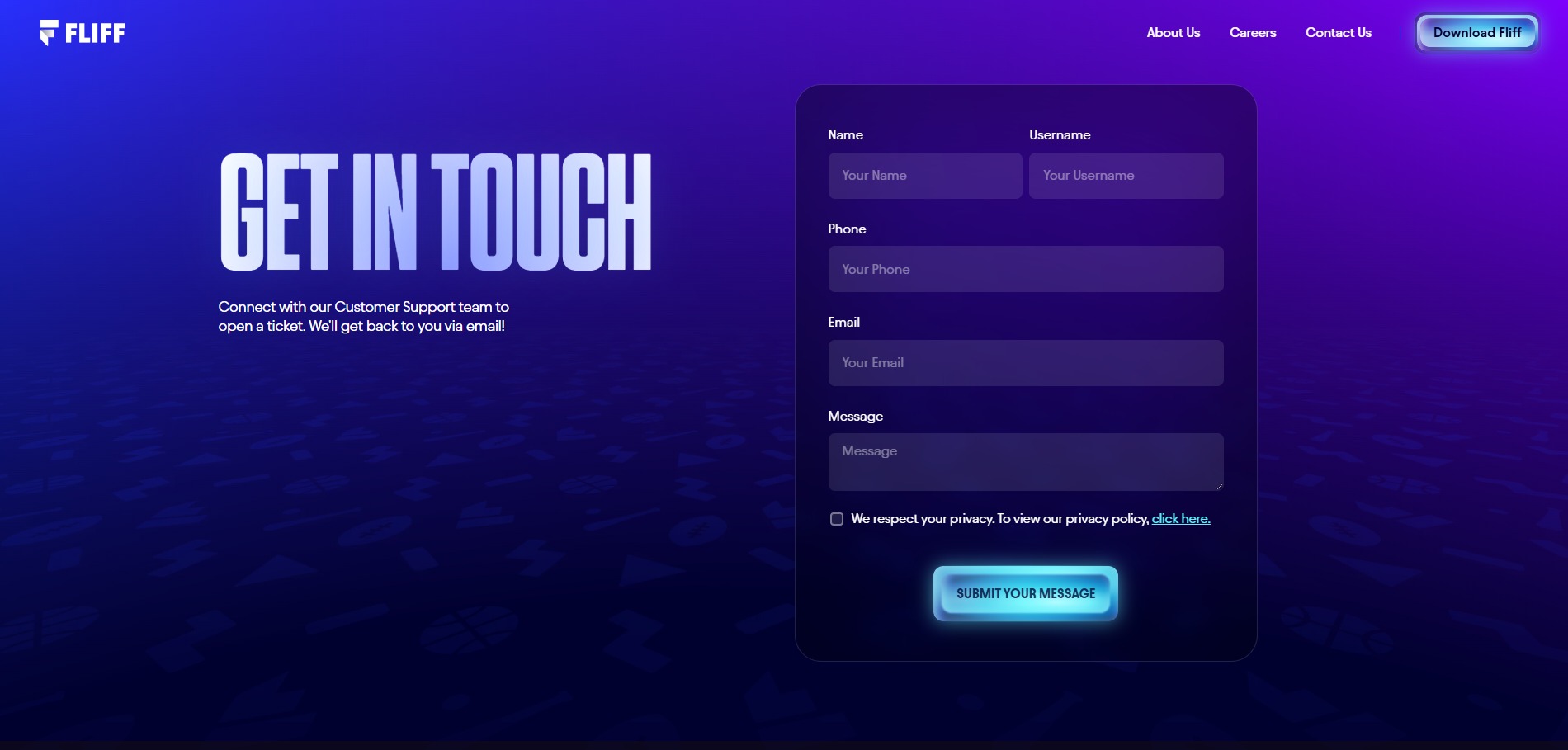 A screenshot of Fliff's customer support