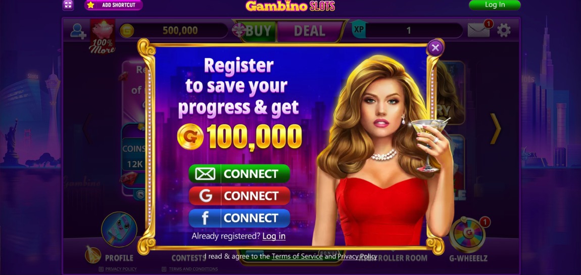 A screenshot of Gambino Slots' registration field