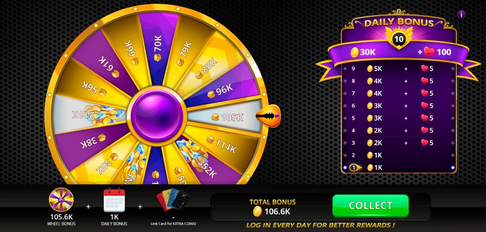 A screenshot of Hard rock social casino's bonuses