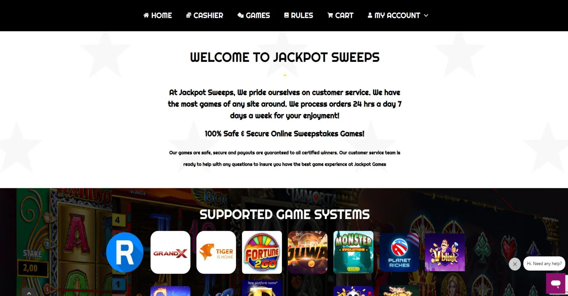 Screenshot of jackpot sweeps landing page