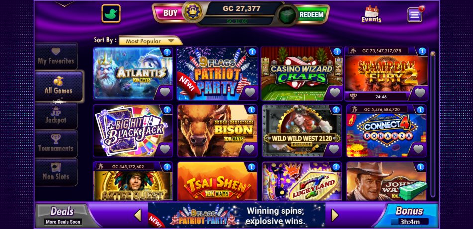 A screenshot of Luckyland Slots Casino's games page