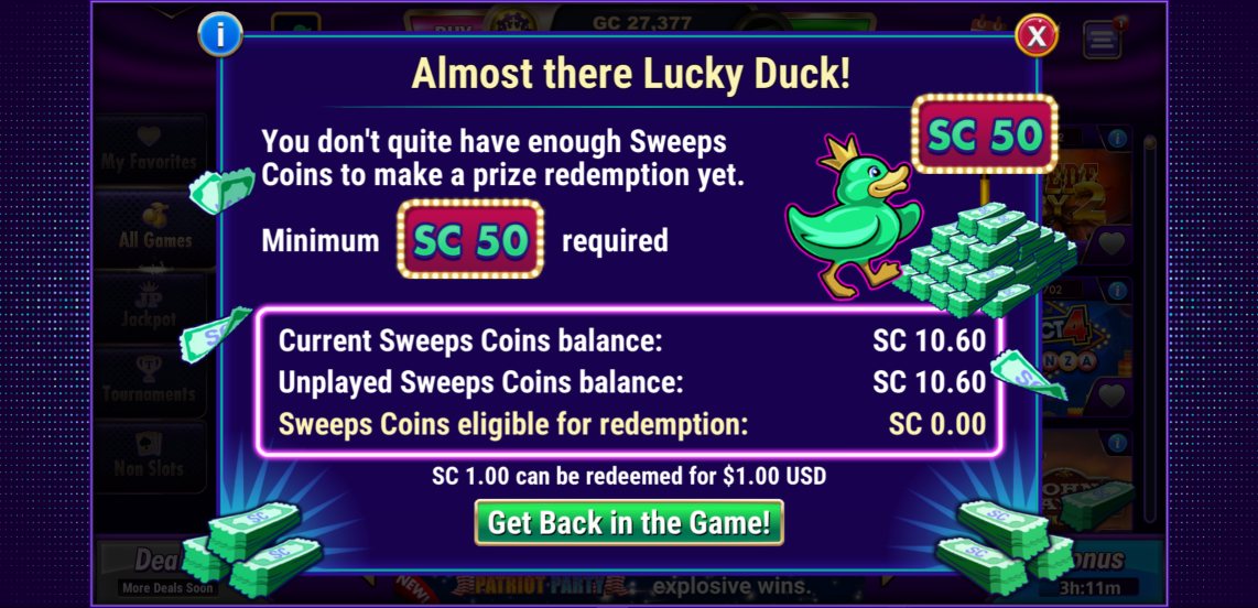 A screenshot of Luckyland Slots Casino's redeem page