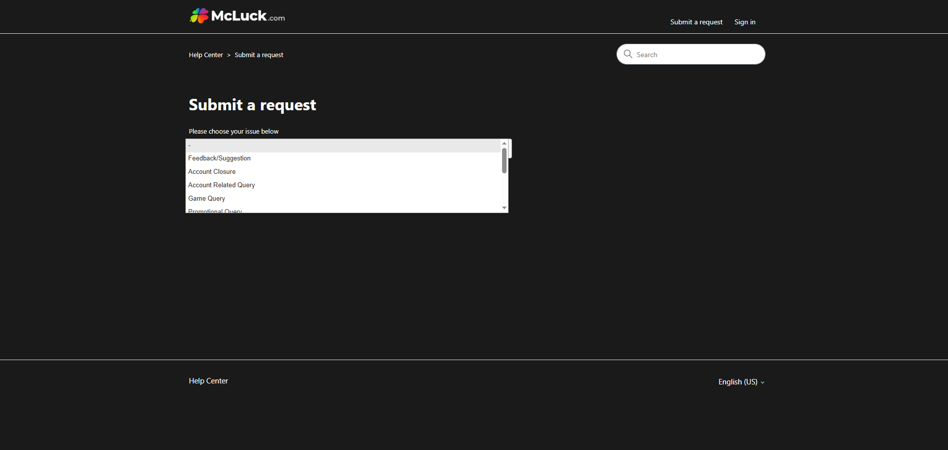 A screenshot of Mcluck Casino's customer support