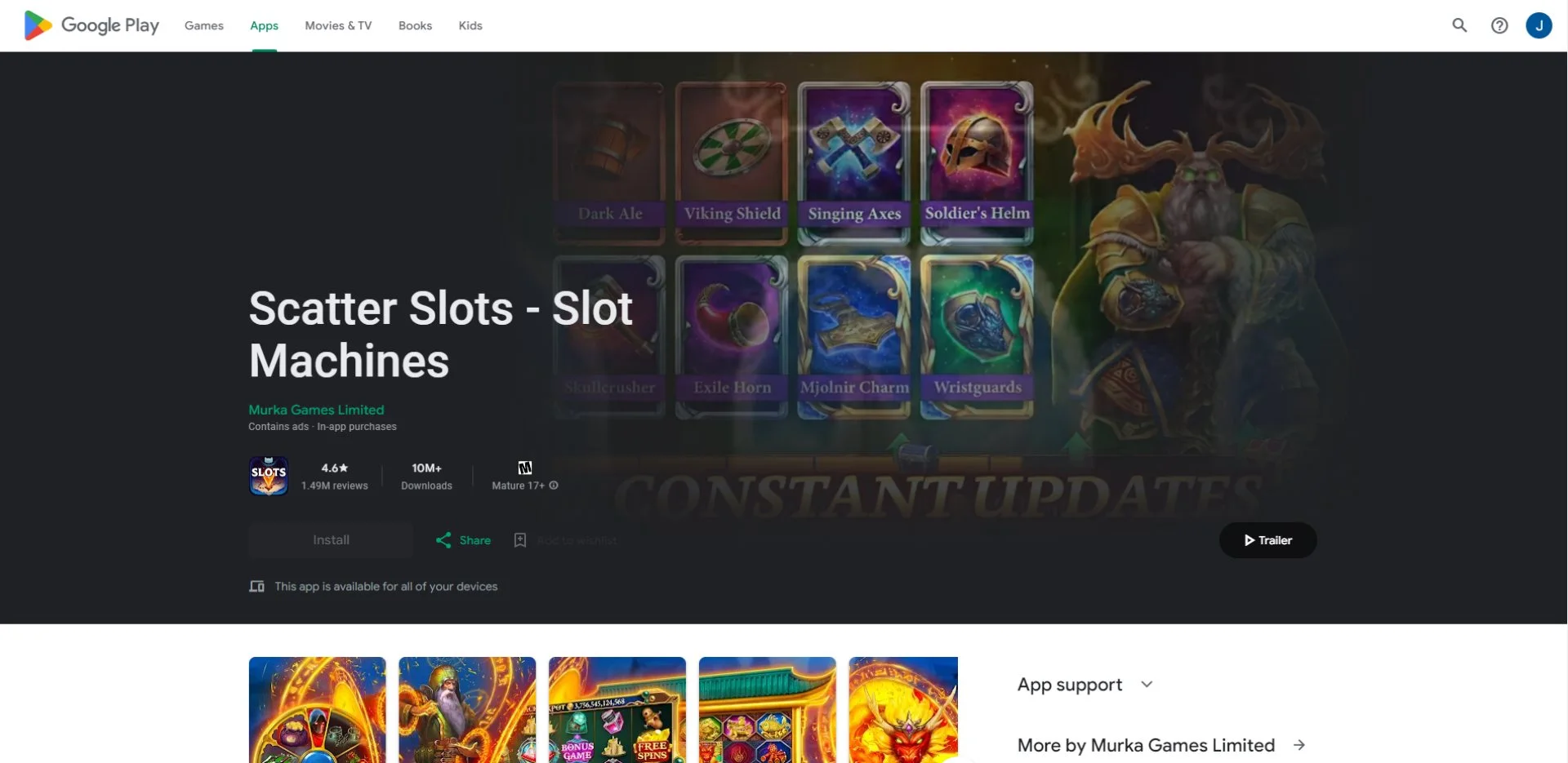 Screenshot of scatter slots landing page