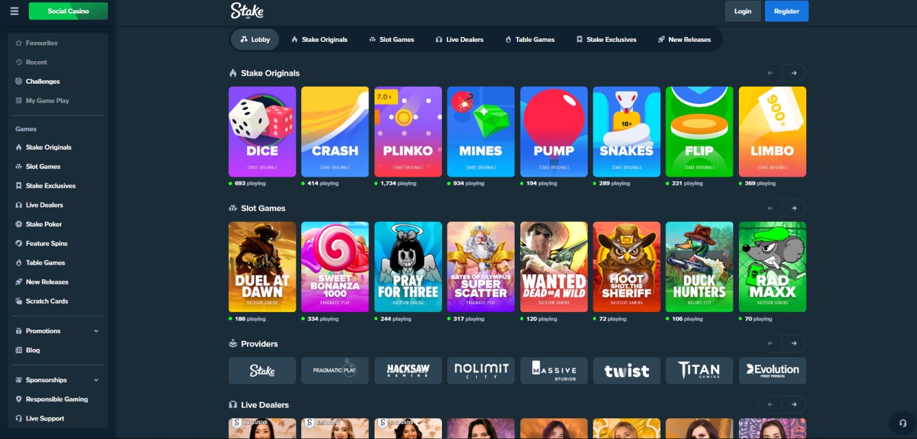 A screenshot of Stake.us' games