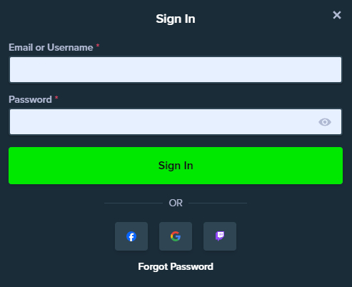 A screenshot of stake.us login field