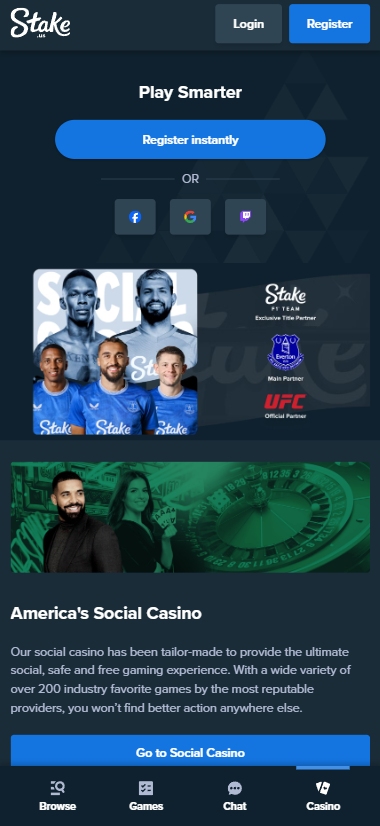 A screenshot of Stake.us' mobile view