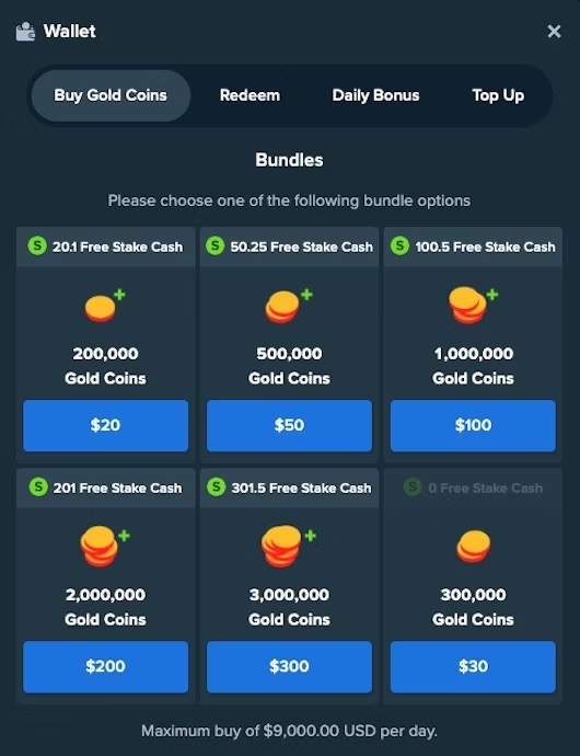 A screenshot of Stake.us' purchase modal