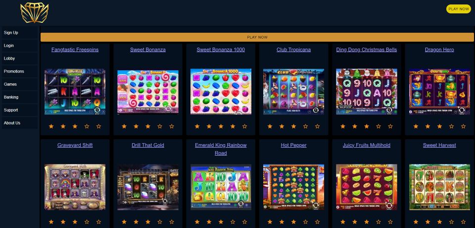 A screenshot of Websweeps Casino's games section