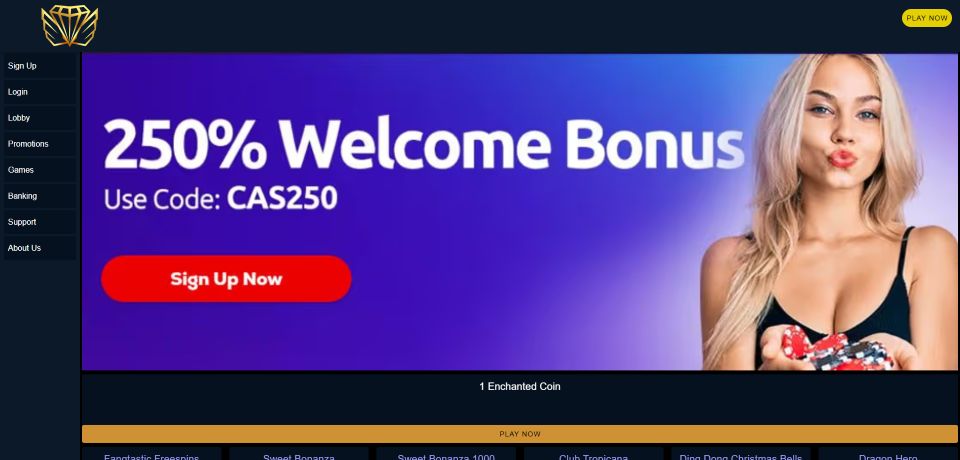 A screenshot of Websweeps Casino's landing page