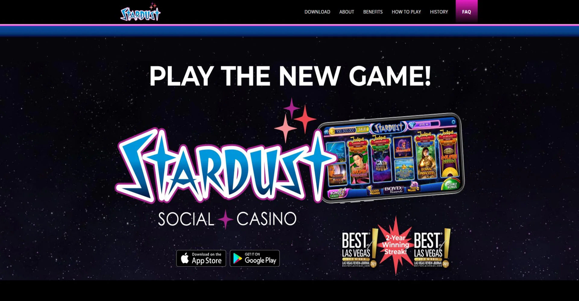 Screenshot of stardust casino landing page