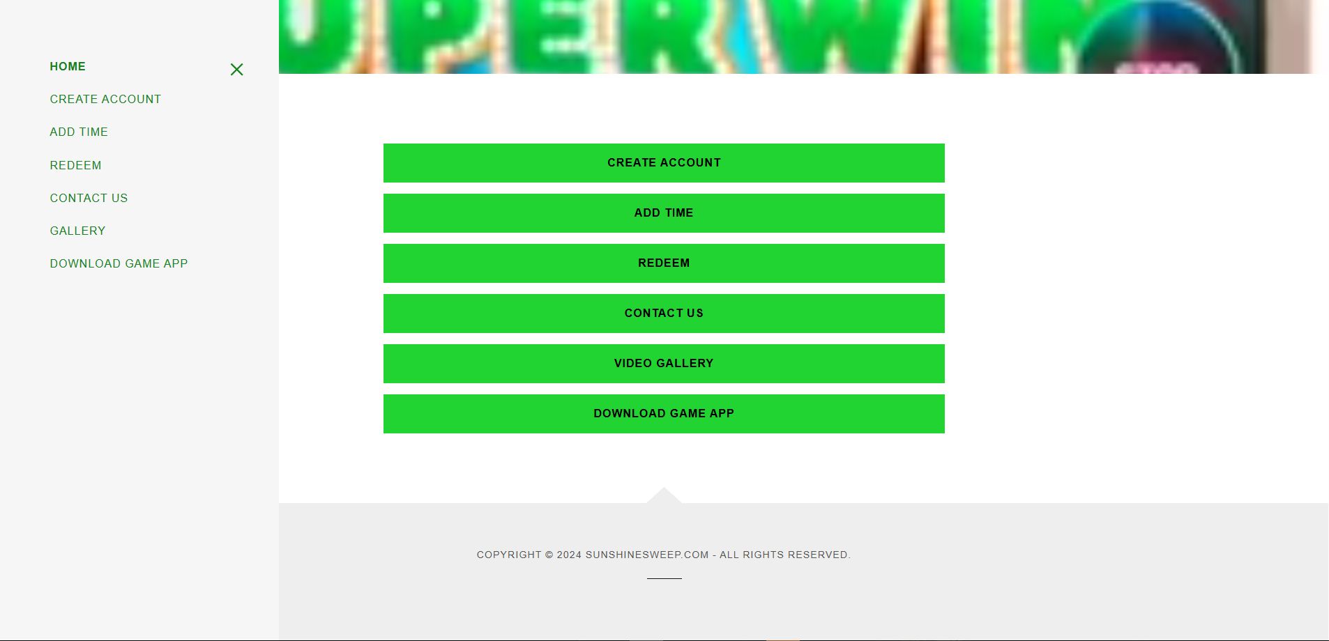 A screenshot of sunshine sweeps casino's homepage