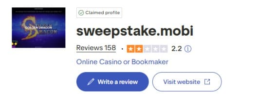 Trustpilot profile for sweepstake.mobi showing rating and reviews.