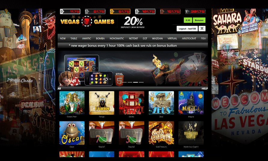 A screenshot of Vegas7games casino game lobby
