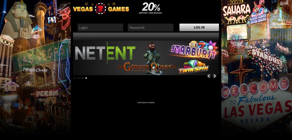 A screenshot of Vegas7Games casino homepage