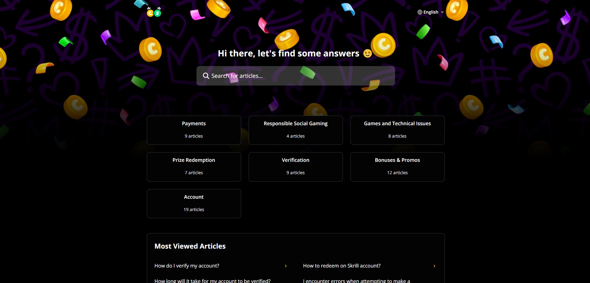 A screenshot of Crown Coins Casino's customer support
