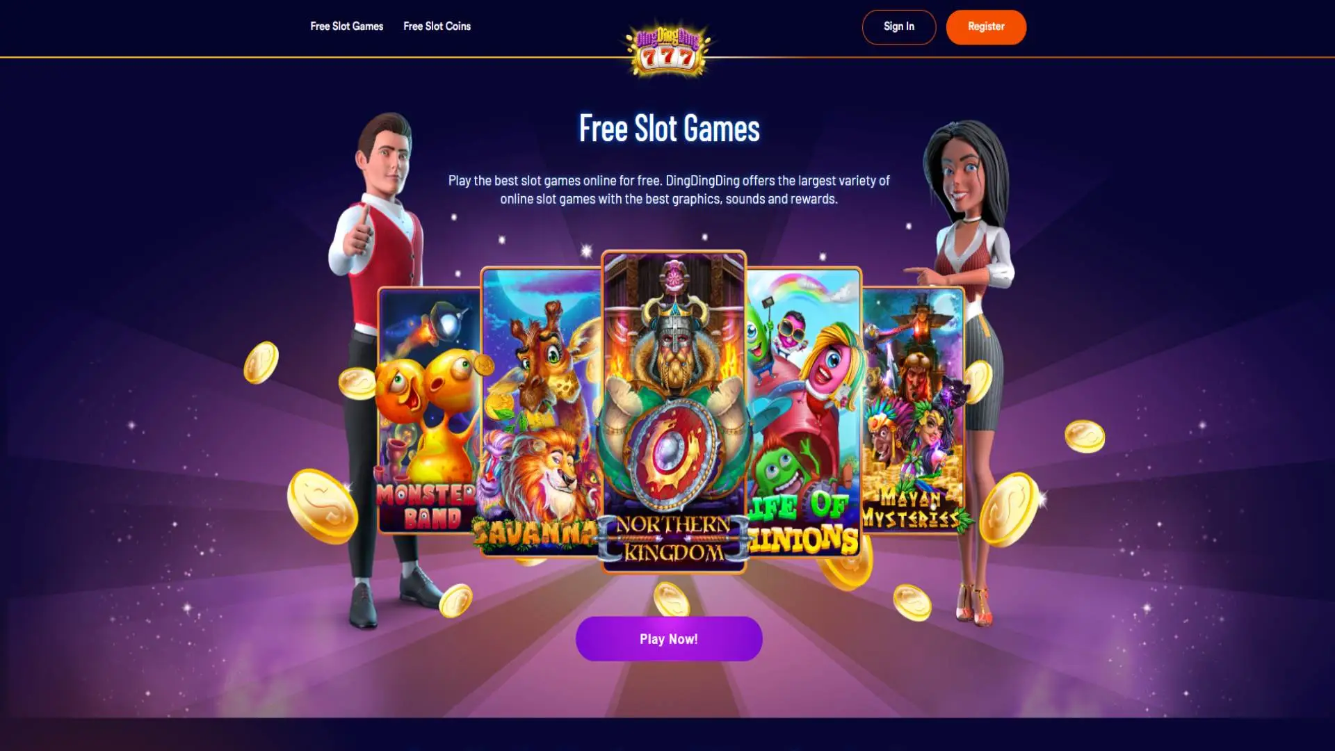 Screenshot of dingdingding casino landing page