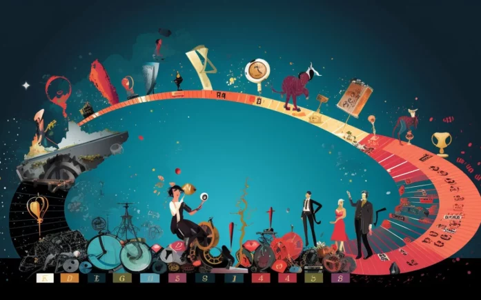 A colorful illustration of history throughout the time.