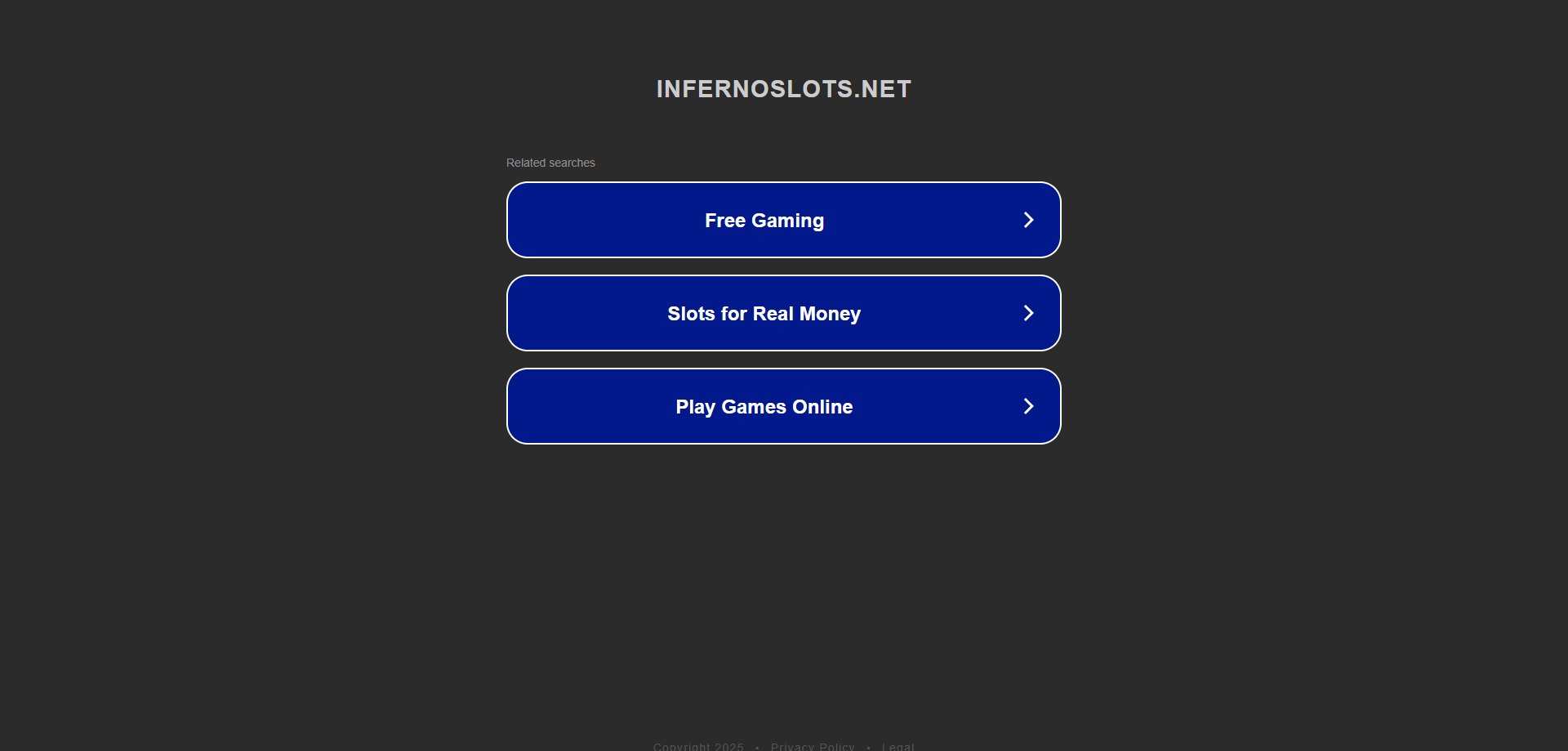 A screenshot of Inferno slots' landing page