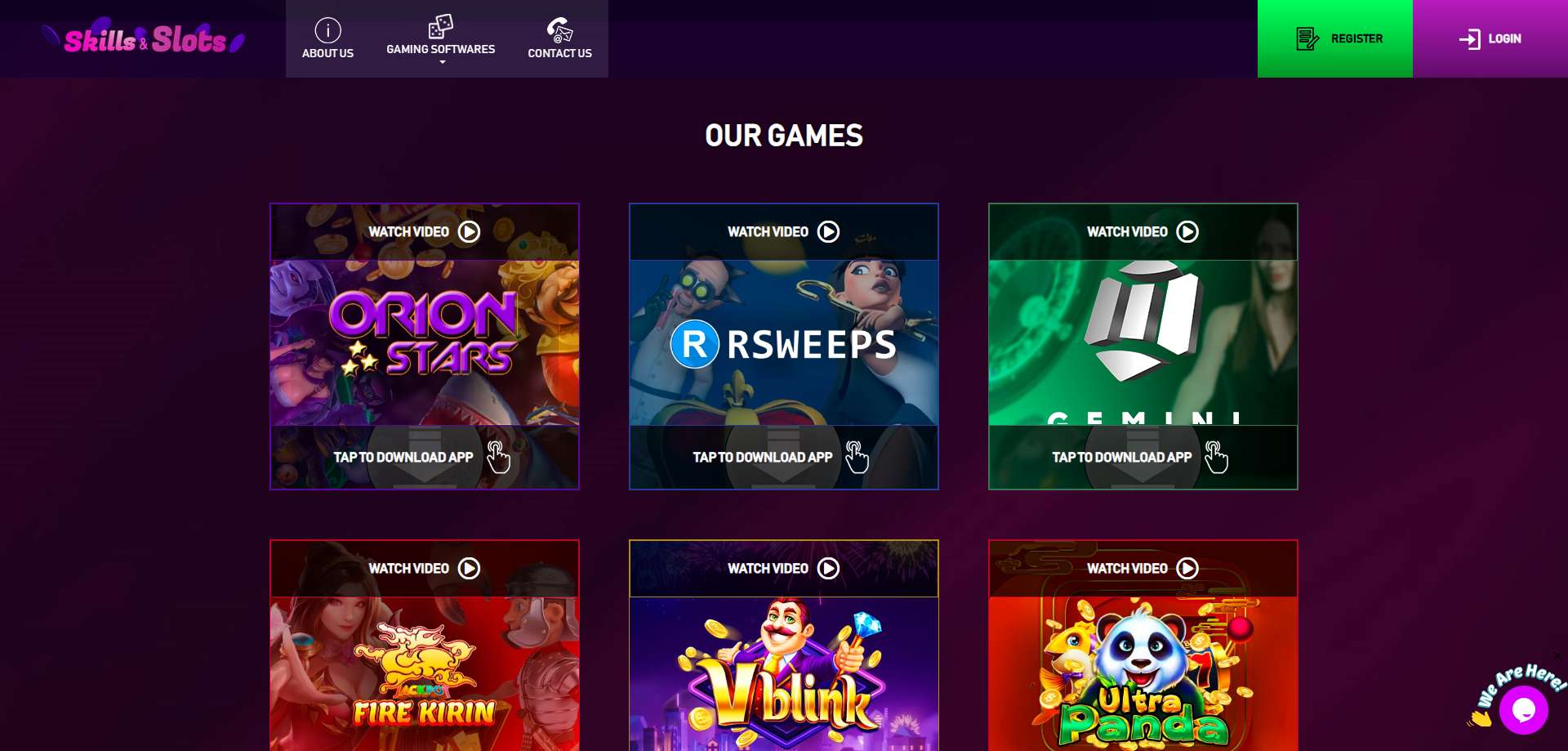 Screenshot of skills and slots casino's games section