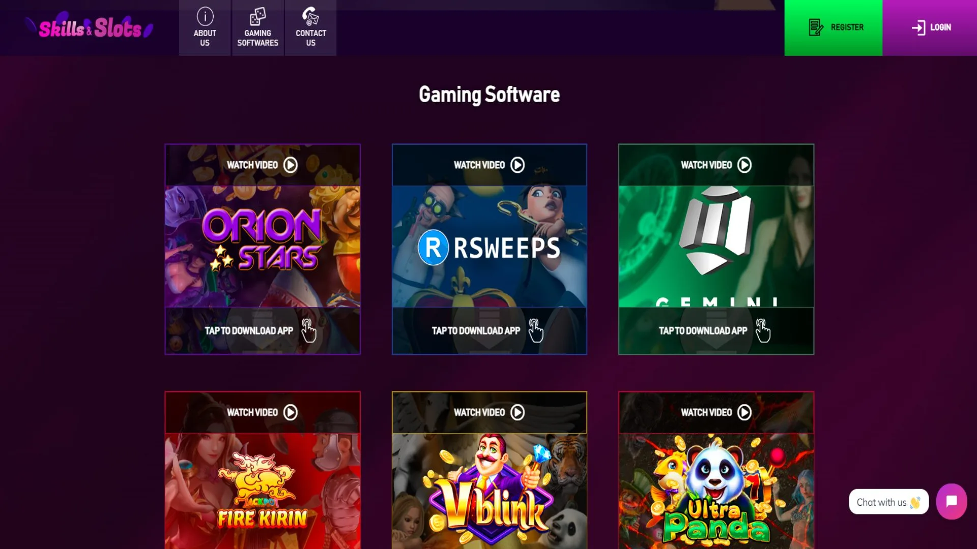 Screenshot of skills & slots landing page