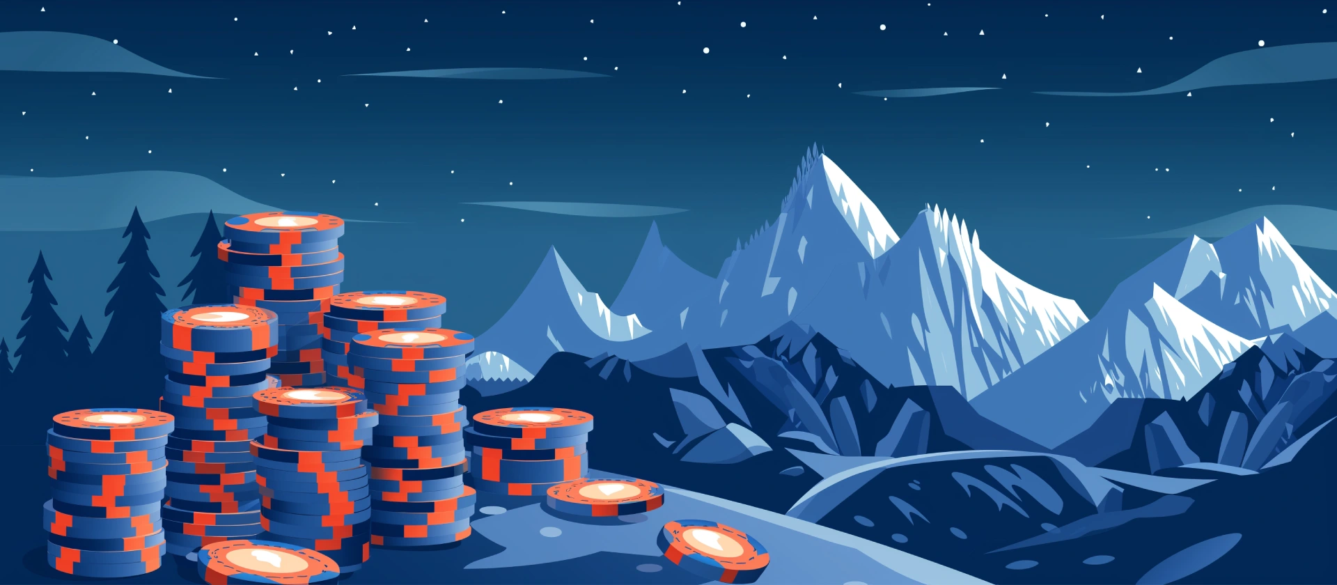 Alaskan landscape in the night with a poker chips stack