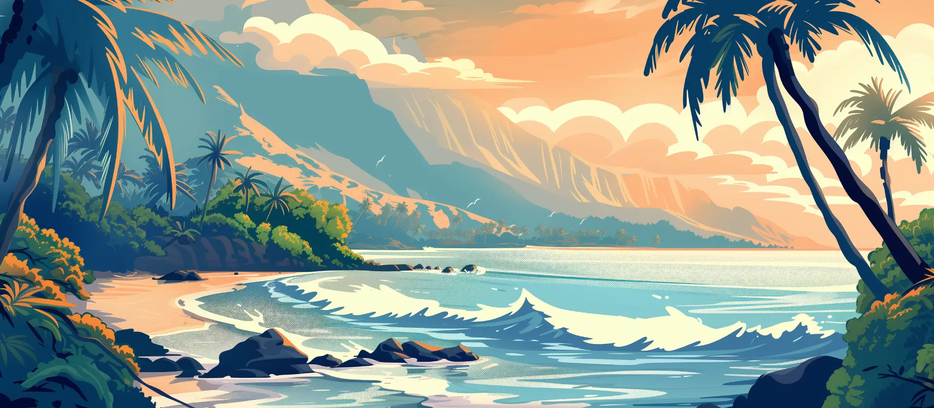 Cartoon drawn Hawaii nature