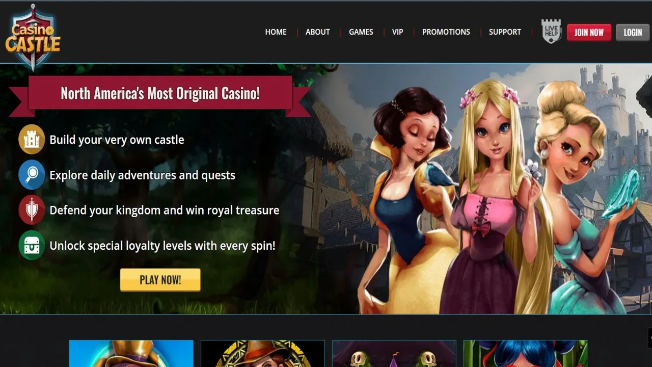 Screenshot of casino castle landing page