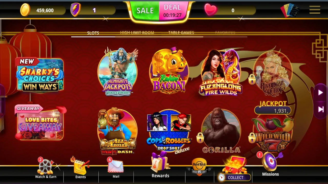 Screenshot of hard rock social casino landing page