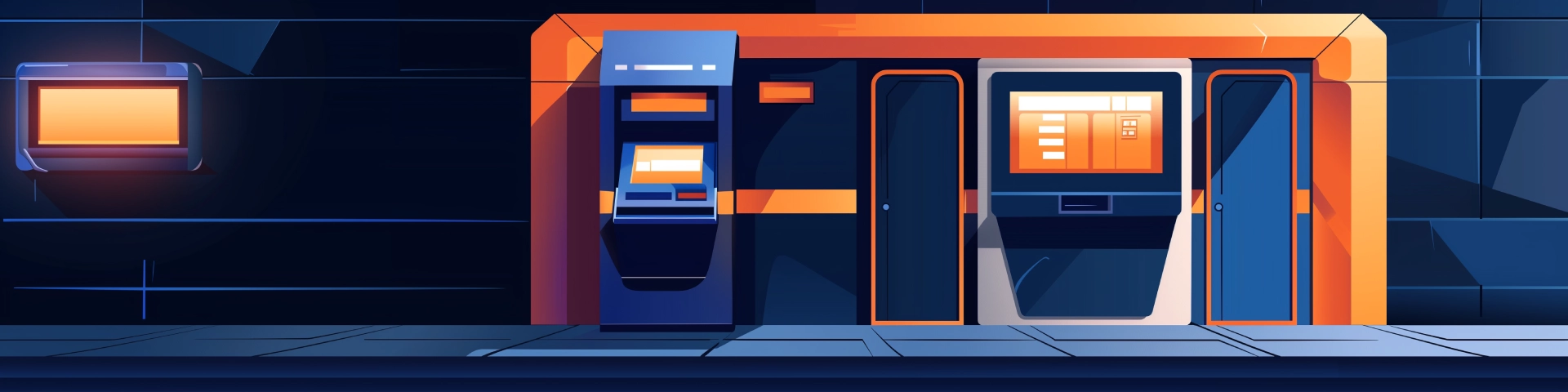 Cartoon drawn ATM machine banner