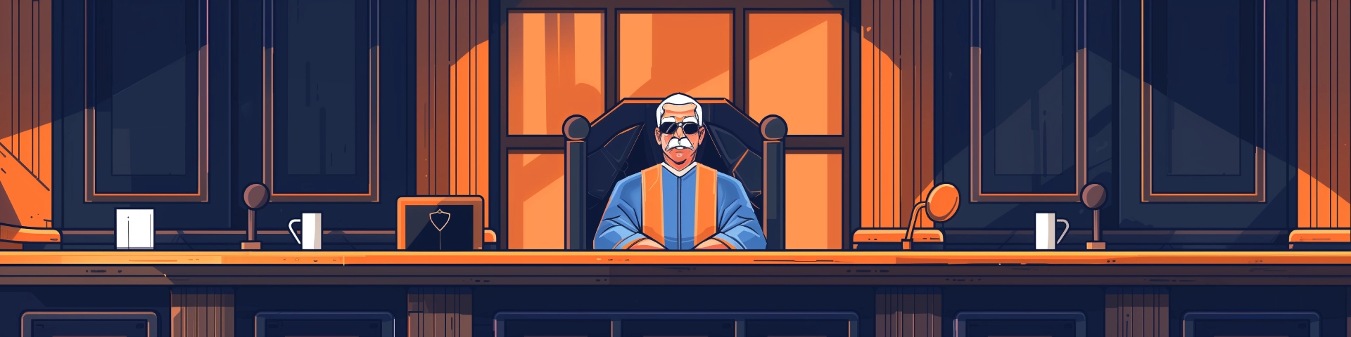 Cartoon drawn banner of a cool judge