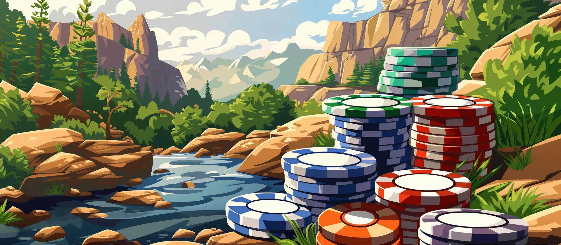 Poker chips in North Carolina nature cartoon