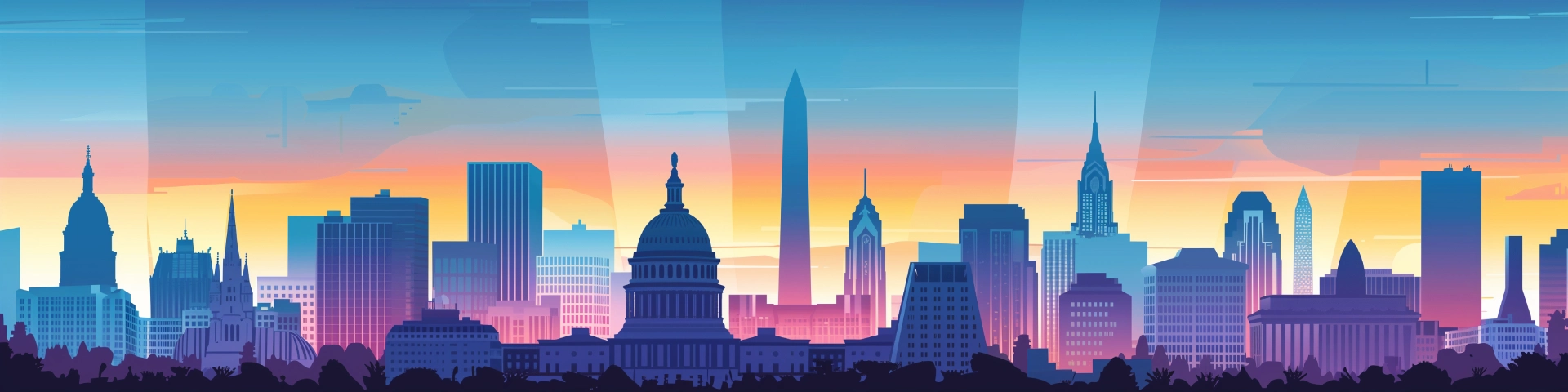 Washington skyline cartoon drawn banner