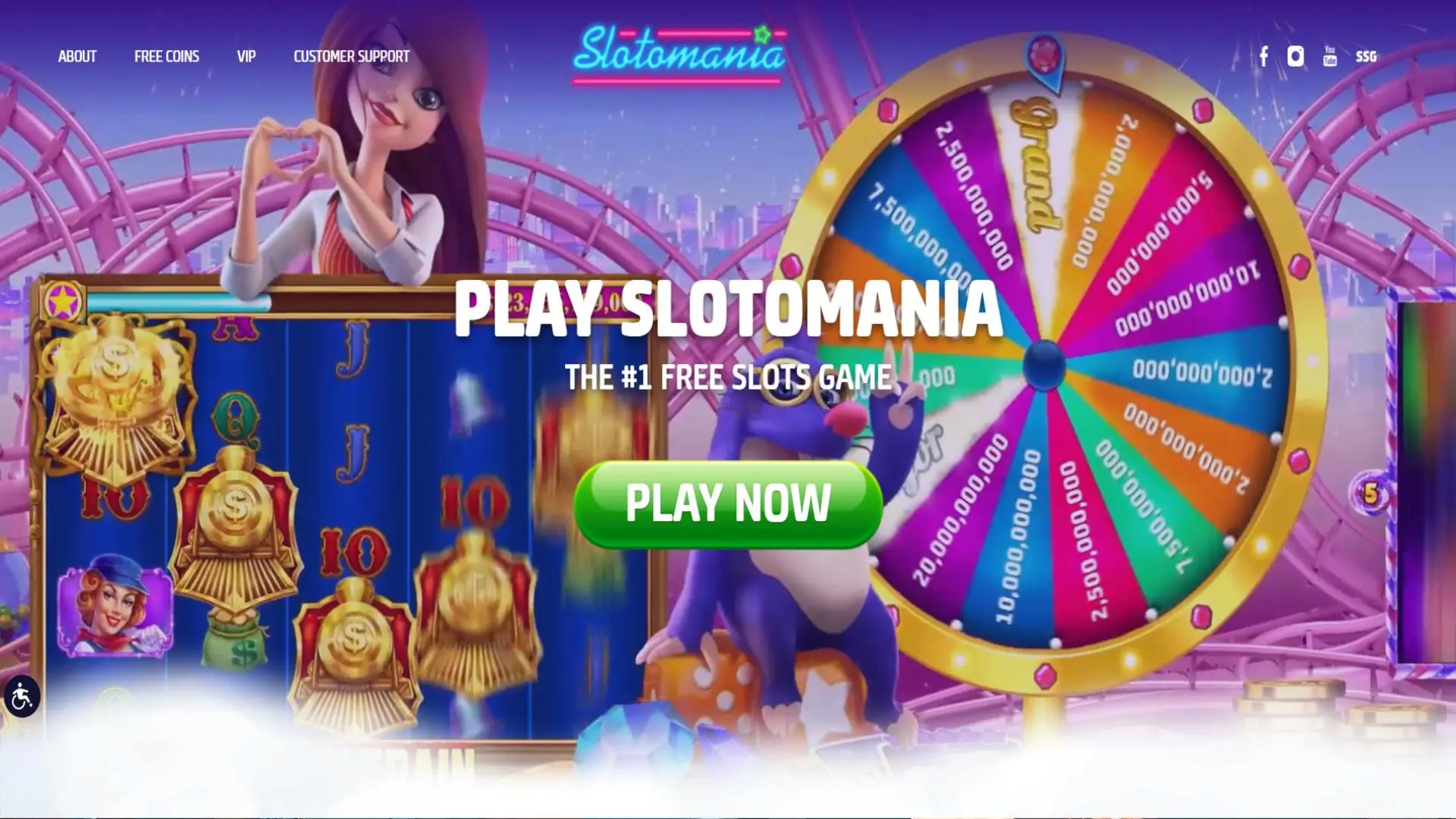 A screenshot of Slotomania landing page