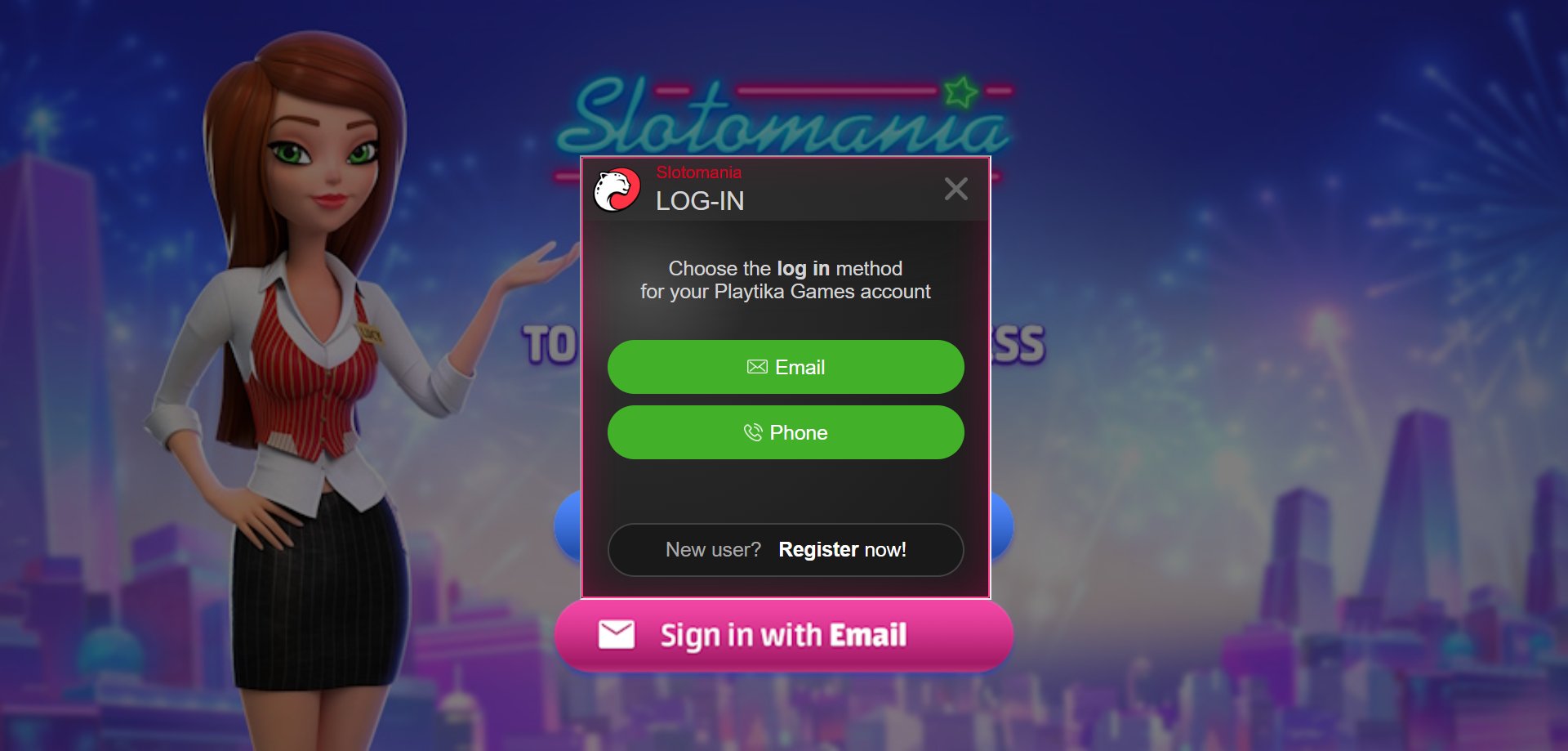 A screenshot of Slotomania's login field