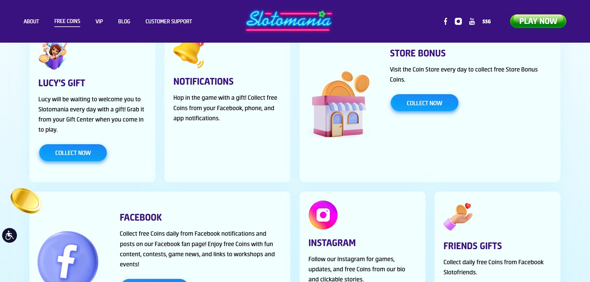 A screenshot of Slotomania's promotions page