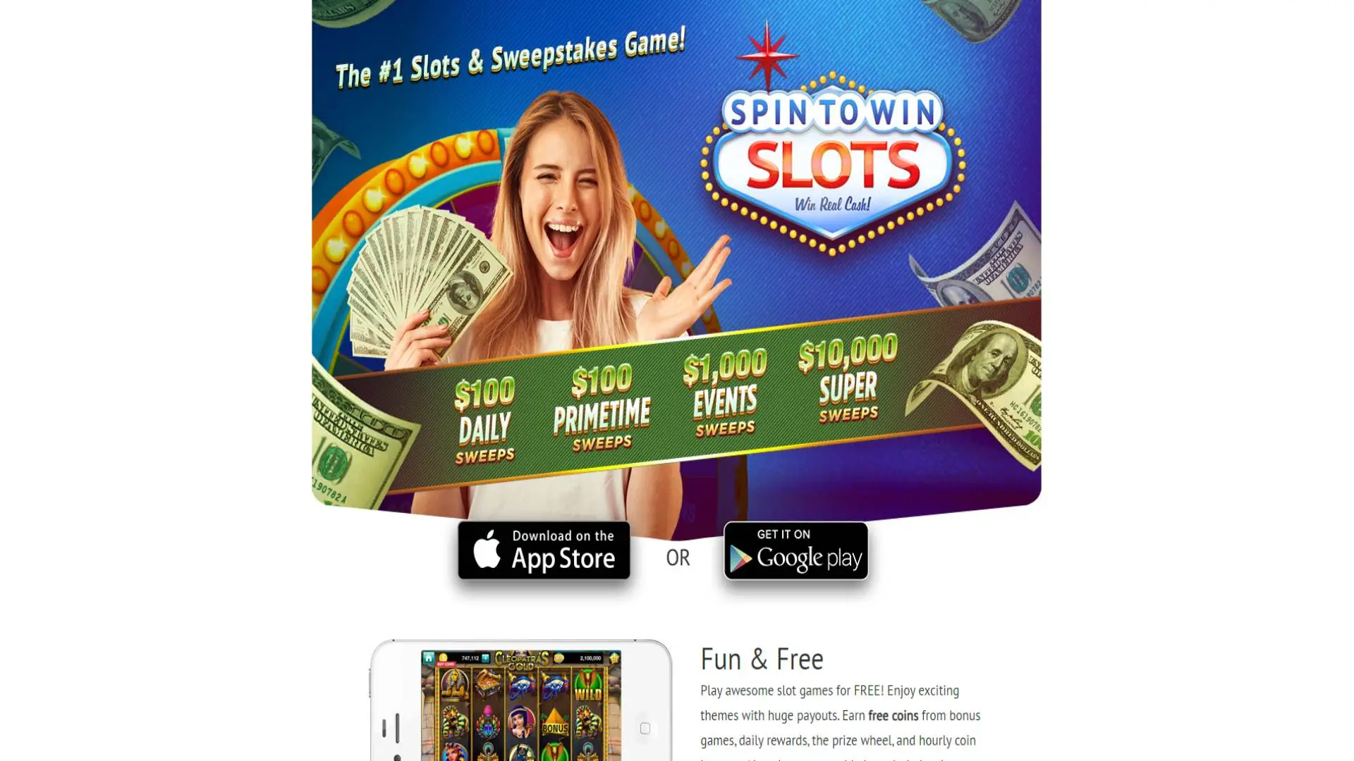 A screenshot of Spintowin slots landing page.