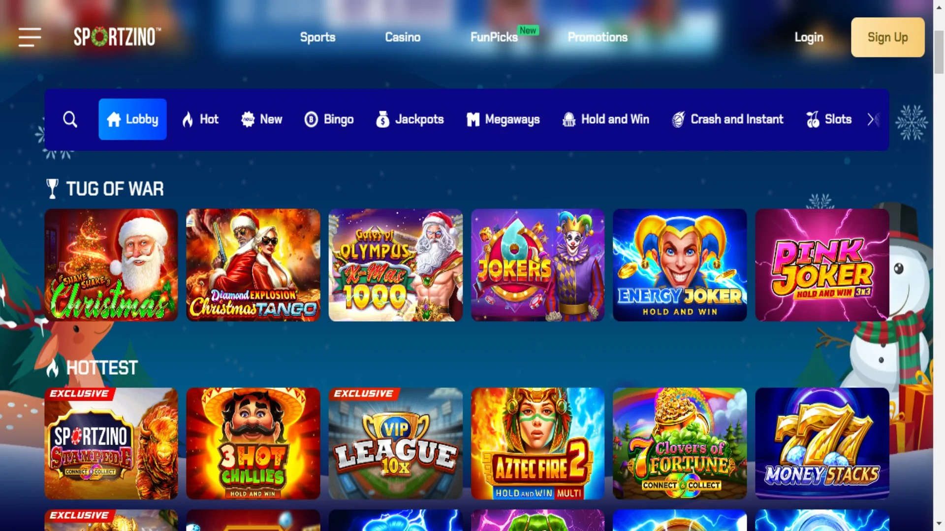 A screenshot of Sportzino Casino games section.