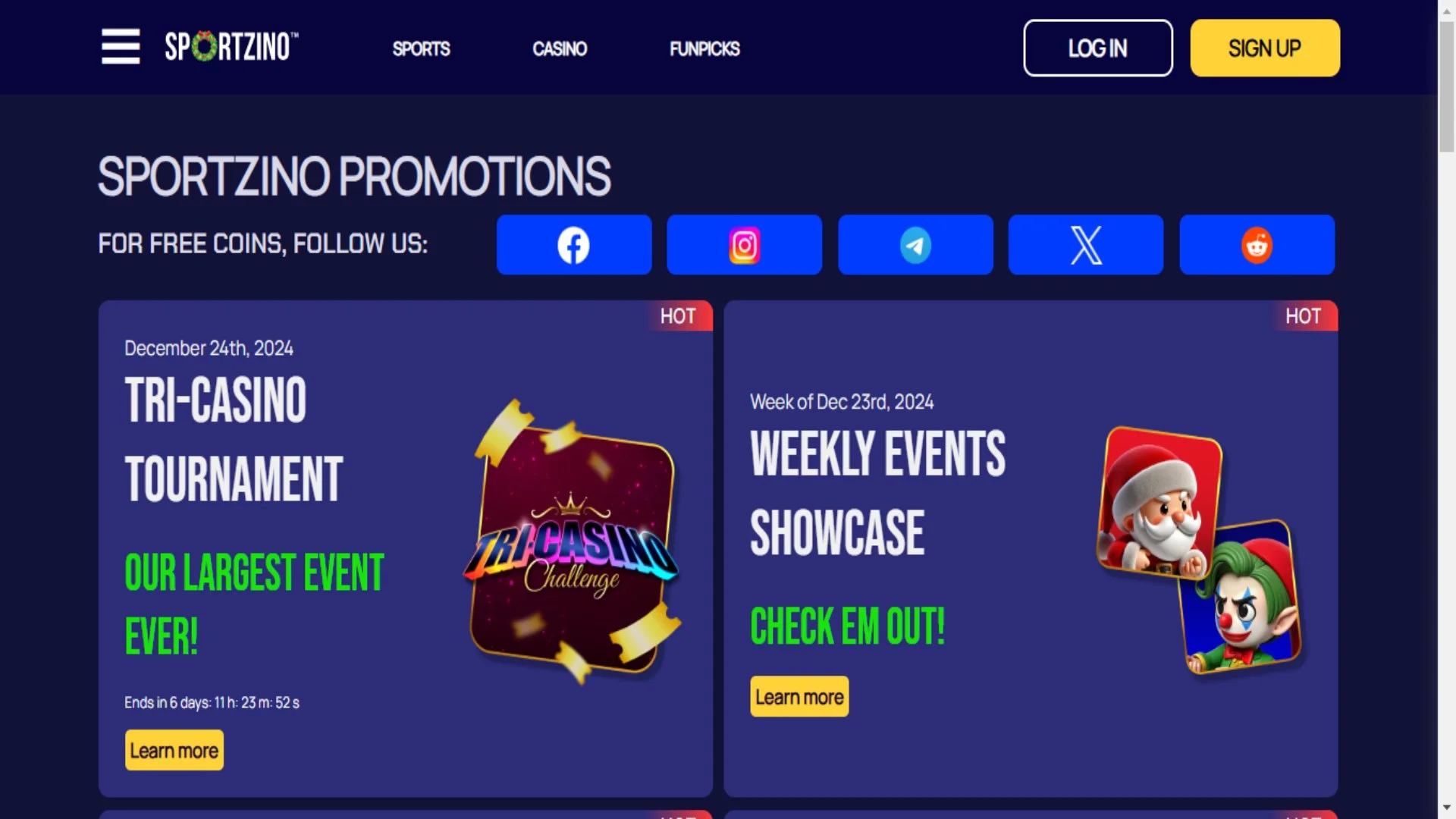 A screenshot of Sportzino Casino promotions section.