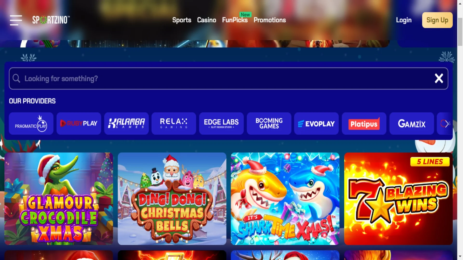 A screenshot of Sportzino Casino software providers.