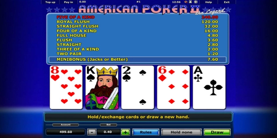 An image of American Poker II game from Greentube