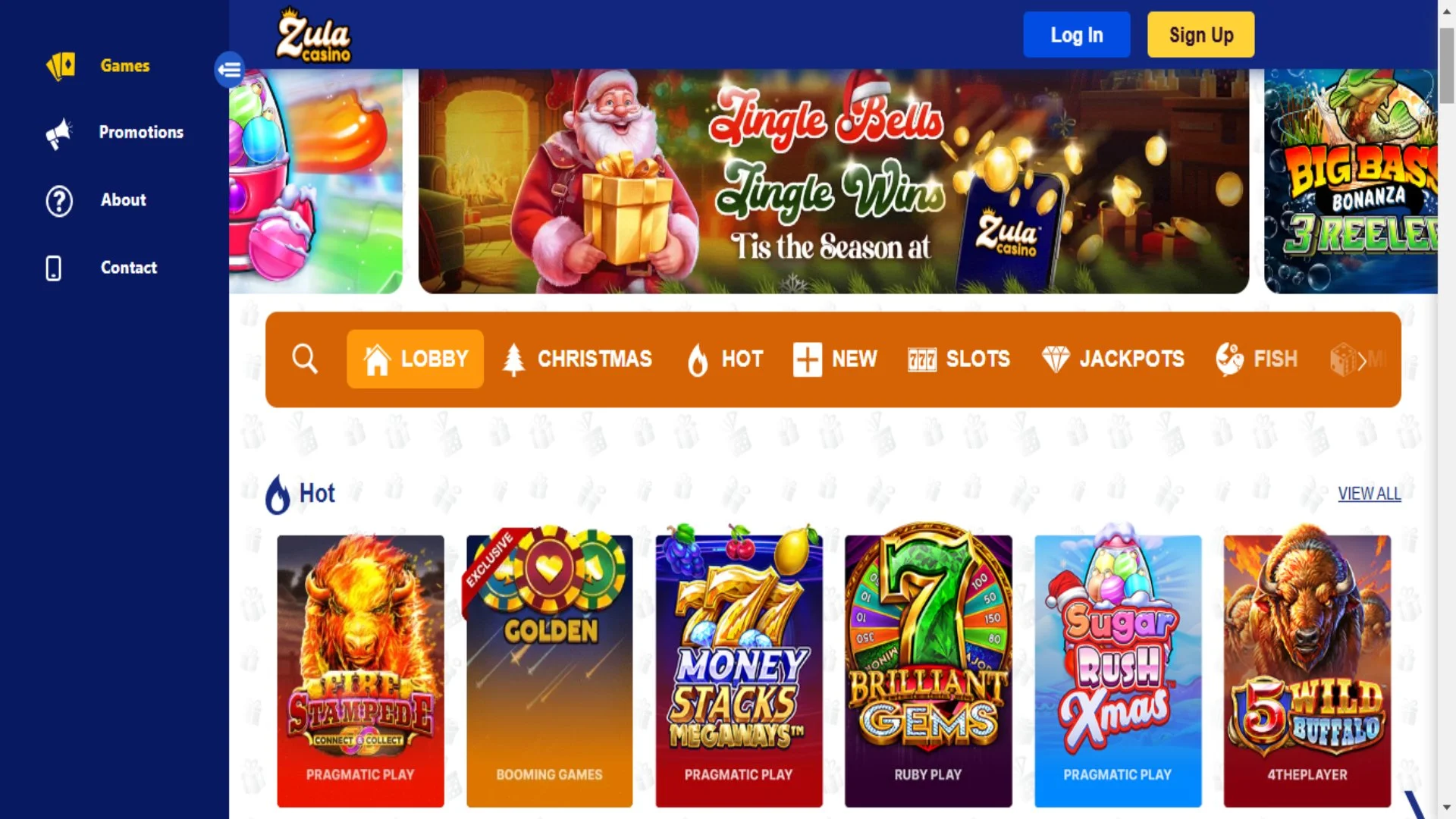 A screenshot of Zula Casino games section.