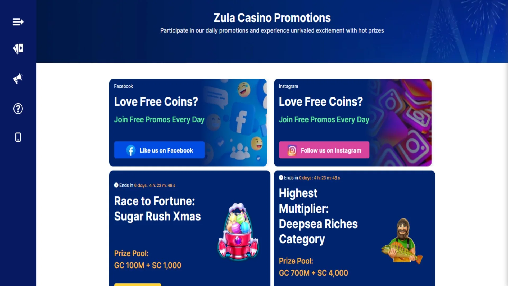 A screenshot of Zula Casino promotions section.