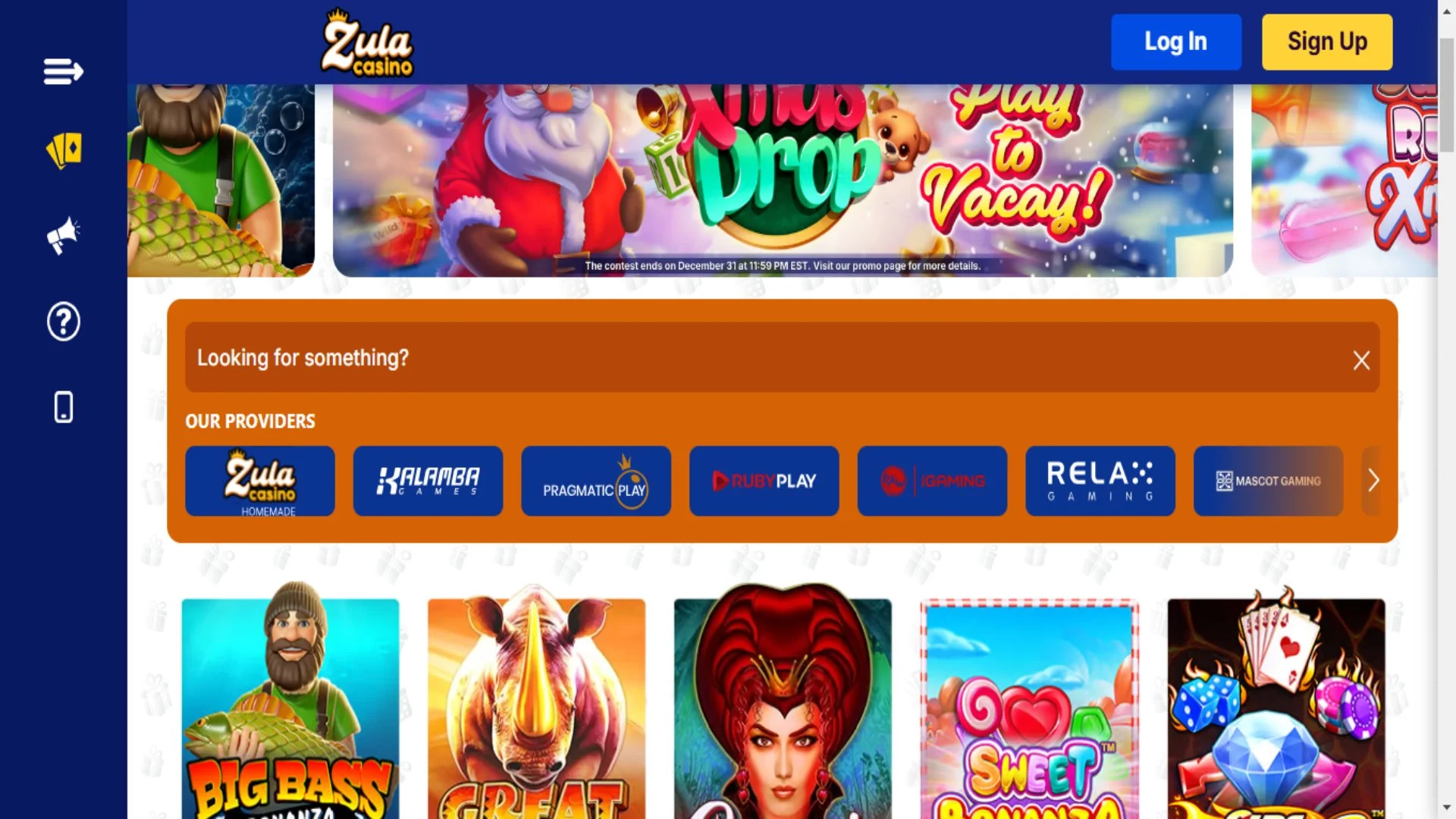 A screenshot of Zula Casino software providers.