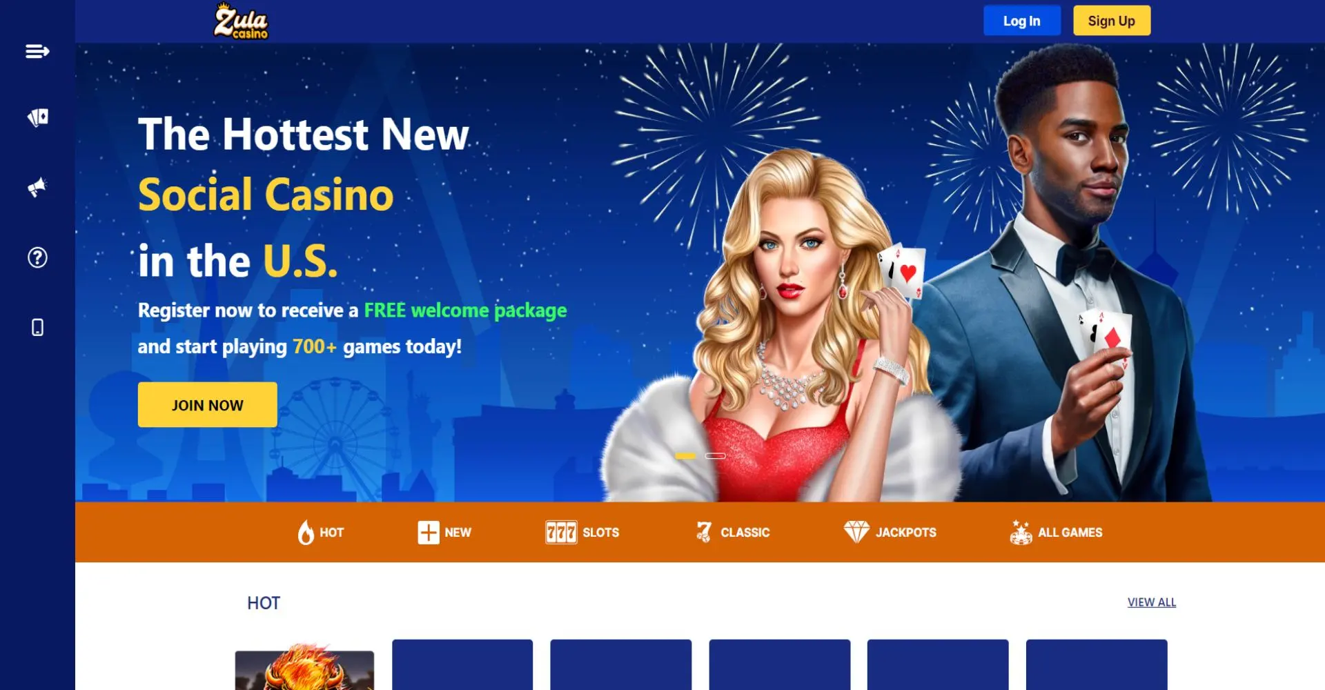 A screenshot of Zula Casino landing page.